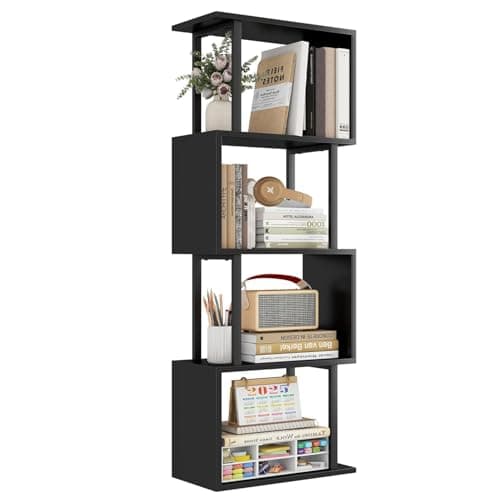 Gadroad 6-Tier Geometric Wood Bookcase, Tall Freestanding Shelf for Living Room or Bedroom