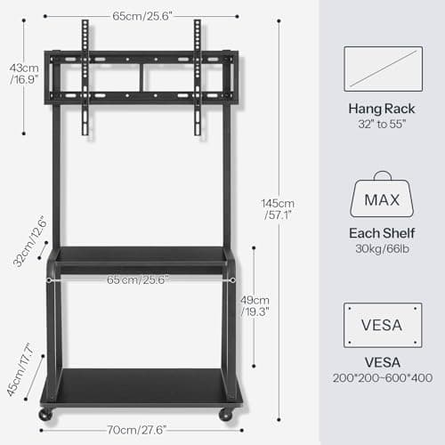 Corner TV Stand with Mount and Power Outlet, Rolling TV Stand for TVs up to 55 with LED Lights - Black for Living Room, Bedroom, Office