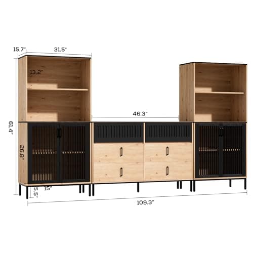 TUSY Modern 3-Tier Bookcase with 6 Drawers & 5-Tier Shelves for Home Office