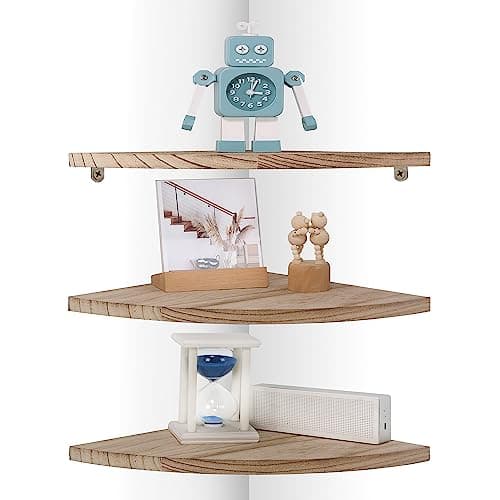 Joiishom Dark Brown Corner Wall Shelf Set of 3