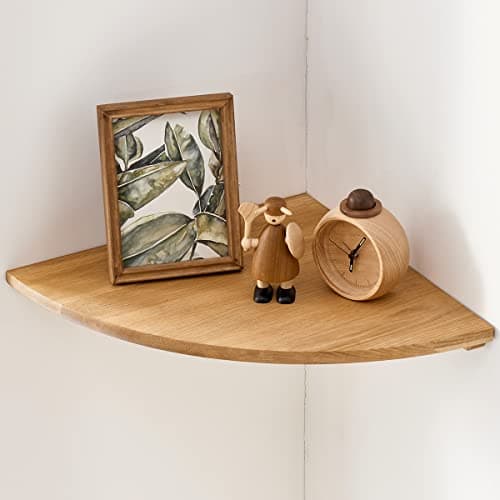 2 Pack Natural Oak Floating Corner Shelf, Wall Mount, 7 Inch, for Bedroom, Kitchen, Living Room