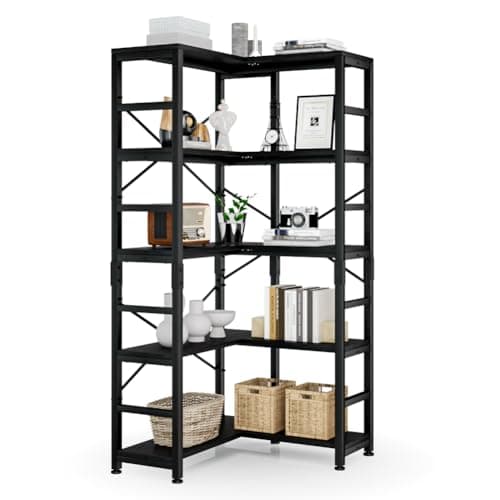 NUMENN 5 Tier Corner Bookshelf, Modern Tall Storage Display for Home Office, Living Room & Bedroom