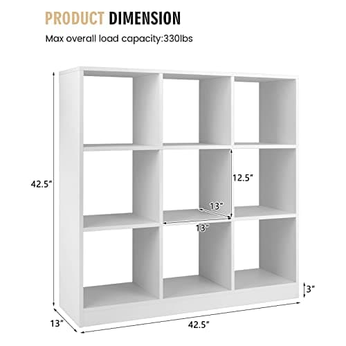 Giantex 9-Cube White Open Bookshelf, 4-Tiers Anti-Tipping, Modern Storage Organizer