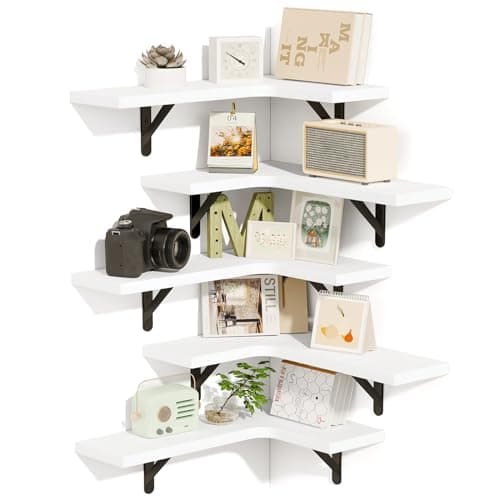 Fixwal Weathered Gray Corner Floating Shelves Set of 5 for Bathroom, Kitchen, and More