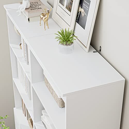 Fotosok 71" White Bookshelf with Drawers & 3-Tier Shelves for Home Office