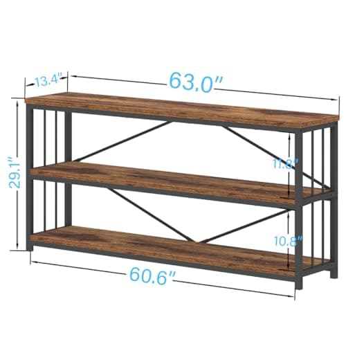 IBF Rustic Brown 3 Tier Industrial Bookshelf, 63 Inch for HomeOffice