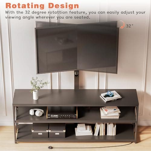YESHOMY Adjustable Swivel TV Stand with Storage for Up to 75" TVs, Black