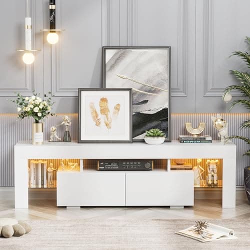 Modern LED TV Stand, 60 Inch, White - YESHOMY Gaming Entertainment Center