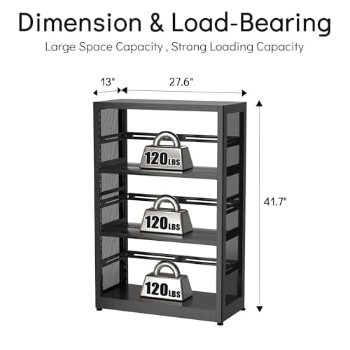 Heavy Duty Black Metal 3 Tier Rolling Bookshelf with Adjustable Feet - Assembly Required