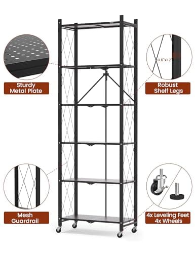 73.6 Inch Tall Metal Bookshelf, 6 Tier, Heavy Duty, Black (1PACK)