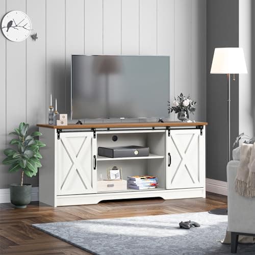 4 Ever Winner White TV Stand for 65" TV with Storage and Shelves