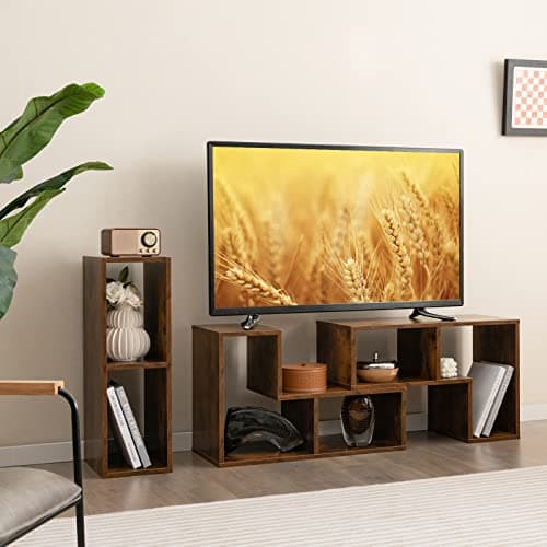 Tangkula 3 Piece TV Stand, Brown - Minimalist Modern Entertainment Center for 50-65 Inch TVs