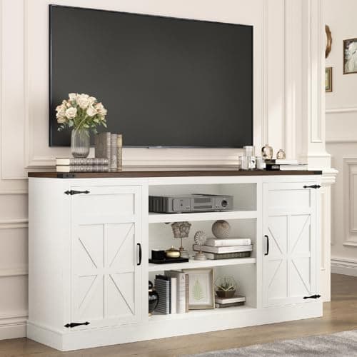 Rustic Farmhouse TV Stand for 65-75 Inch TVs with Power Outlets