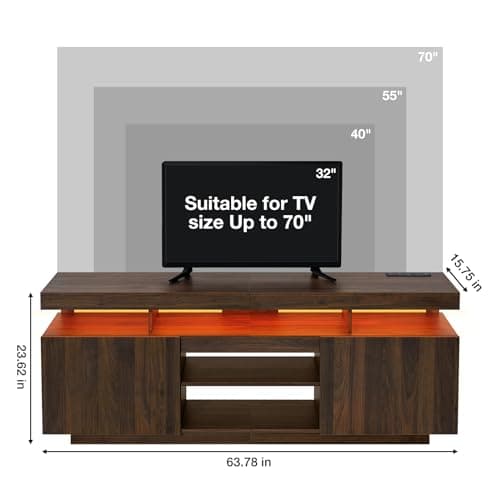 HOMMPA Walnut TV Stand with Power Outlets for 70/65/60/55-inch TVs Gaming Center with Storage