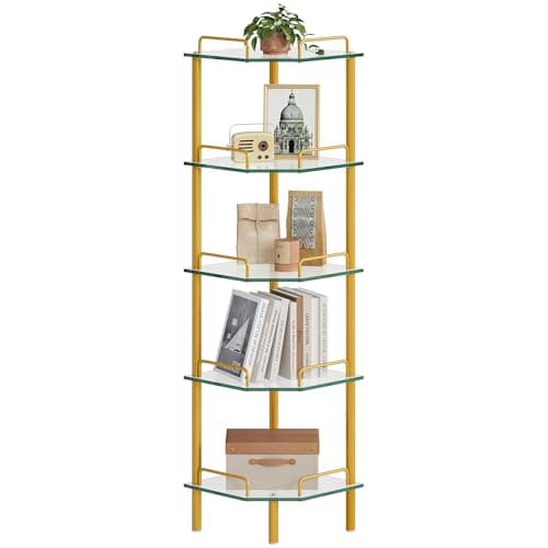 Tajsoon 5-Tier Industrial Corner Shelf, Rustic Brown, Multi-Purpose Stand
