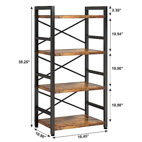 Rustic Brown 4 Tier Bookshelf for Living Room, Bedroom, Home Office