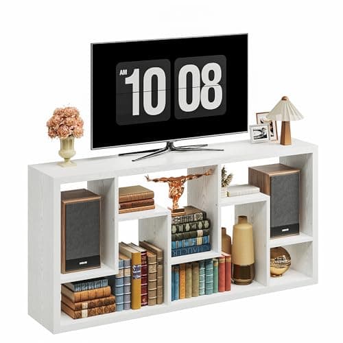 IRONCK White 6-Shelf Industrial Geometric Bookcase Tall Storage Display for Living Room Home Office