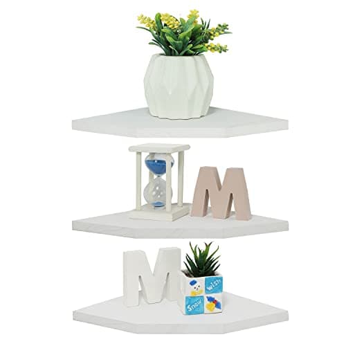 Joiishom Dark Brown Corner Wall Shelf Set of 3