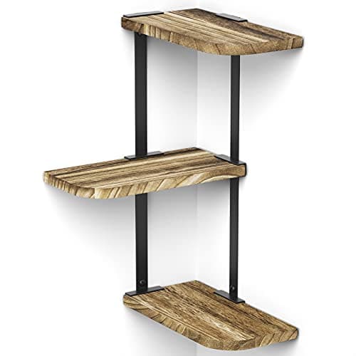 Love-KANKEI Carbonized Black 3-Tier Rustic Wood Wall Mount Shelf for Bedroom and More