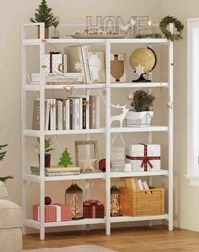 FATORRI Rustic Oak 5-Tier Bookshelf, 51" Wide