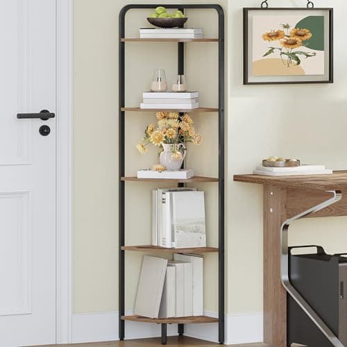 5-Tier Rustic Brown Metal Corner Shelf Stand CS06501B