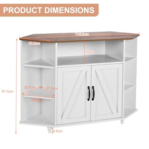 4 EVER WINNER 55-Inch Corner TV Stand with LED Lights and Adjustable Shelves, Farmhouse Style with Barn Doors, White