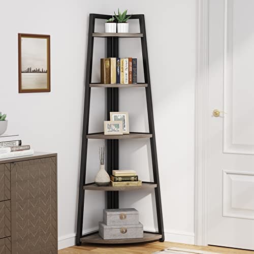 Tribesigns Grey 5 Tier Industrial Corner Ladder Shelf, 70 Inch Tall, Ideal for Living Room, Kitchen, Home Office