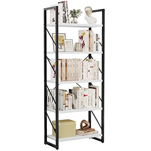DWVO 5 Tier Charcoal Gray Industrial Bookshelf for Bedroom, Living Room, and Office
