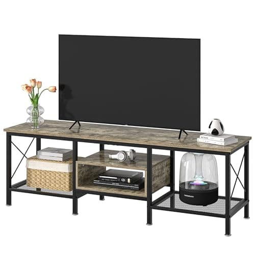 Industrial TV Stand for 65 Inch TV, 3-Tier Console with Open Shelves, Metal Frame - Dark Grey (55 Inch)
