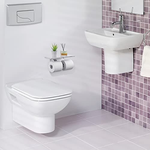 Wall Mounted Toilet Paper Holder with Marble Shelf - Brushed Nickel - Large Size