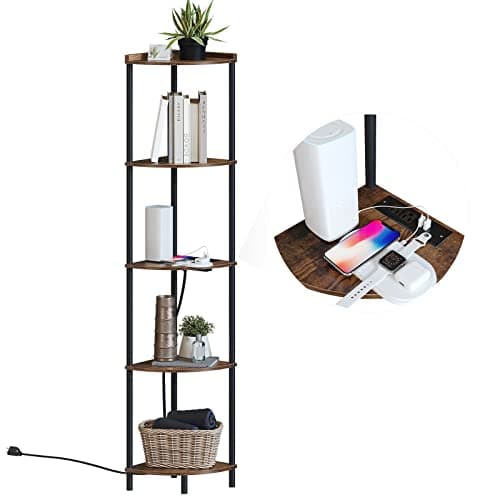 SUNMORY 5-Tier Corner Shelf Stand, Industrial 65" Living Room Display Organizer