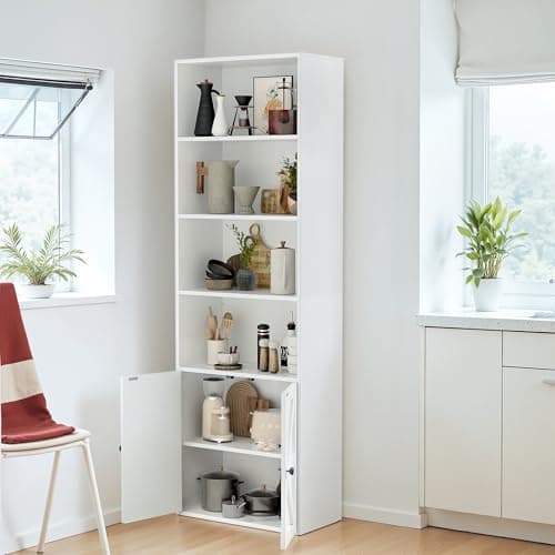 YESHOMY 72" Tall Bookshelf with Doors & 6-Tier Storage, White