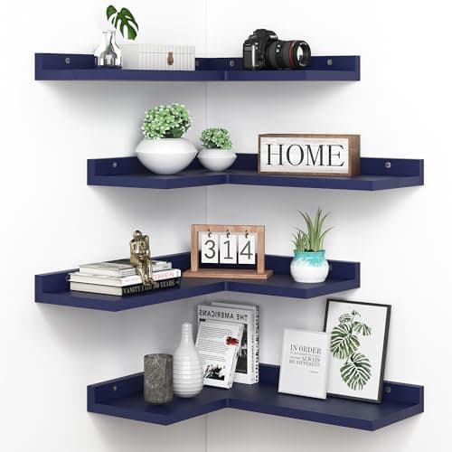 Rustic Dark Brown Floating Corner Shelves Set of 4 for Wall Décor Storage