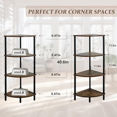 4-Tier Brown Corner Storage Shelf for Small Spaces