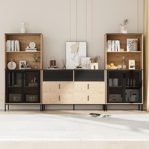 TUSY Modern 3-Tier Bookcase with 6 Drawers & 5-Tier Shelves for Home Office