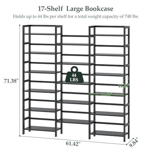 Homykic Black Bamboo 6-Tier 6ft Tall Bookshelf, 17 Open Shelves for Home Office, Bedroom, Living Room
