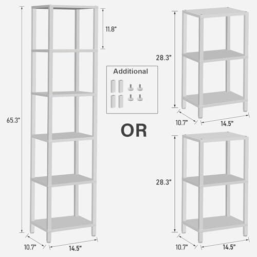 TUTOTAK 6-Tier Tall Narrow Bookshelf, White BS01BW006