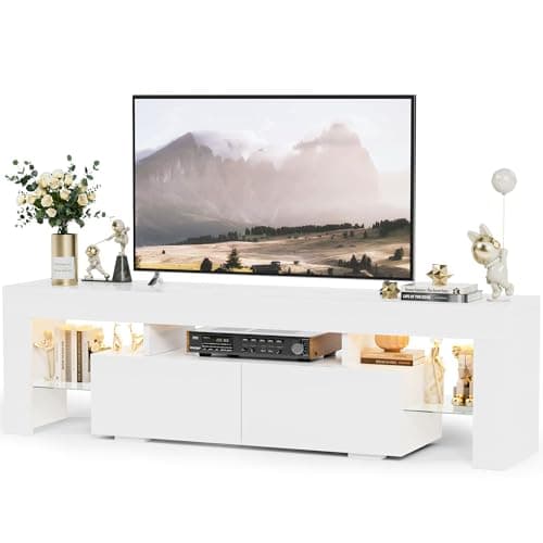 Modern LED TV Stand, 60 Inch, White - YESHOMY Gaming Entertainment Center