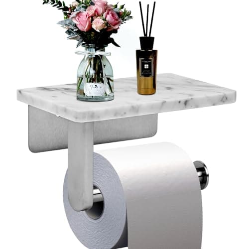 Wall Mounted Toilet Paper Holder with Marble Shelf - Brushed Nickel - Large Size