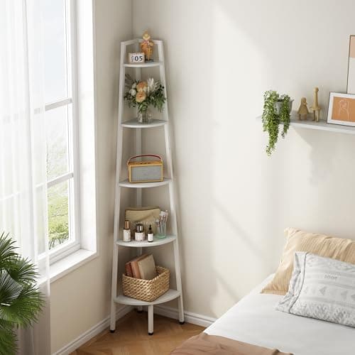 Hoctieon 5-Tier Rustic Metal Corner Shelf for Living Room, Kitchen & Home Office