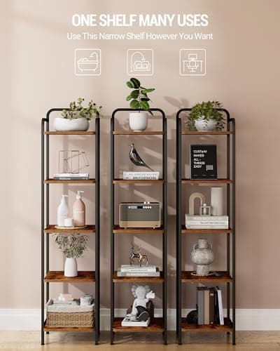 Rustic Brown and Black 5-Tier Narrow Bookshelf BC24501B