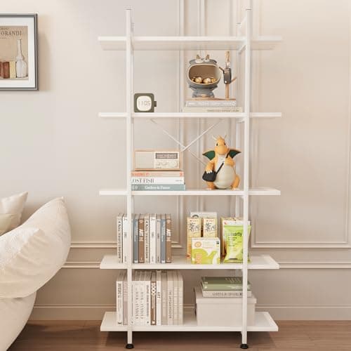 Industrial Rustic Brown Metal Bookshelf, 5 Tiers, Standing Storage for Home Office and Study.