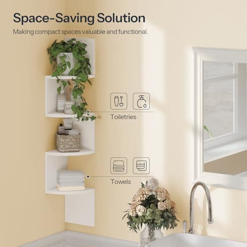 HOOBRO White 4-Tier Wall-Mounted Corner Shelf Set, Living Room, Bedroom, Bathroom, Office