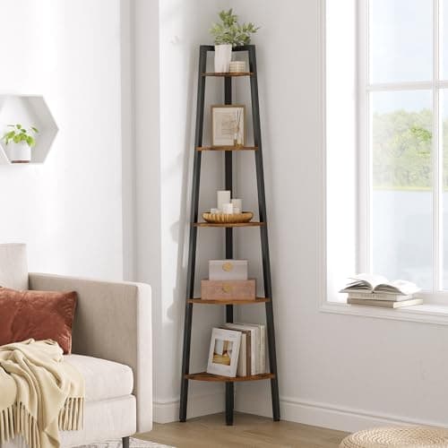 Hoctieon 5-Tier Rustic Metal Corner Shelf for Living Room, Kitchen & Home Office
