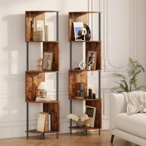 HOOBRO Rustic Brown 5-Tier Corner Shelf Stand, Tall Plant & Book Display