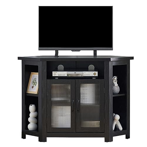 AVZEAR Black 44" TV Cabinet with Doors & Adjustable Shelves for Living Room or Bedroom