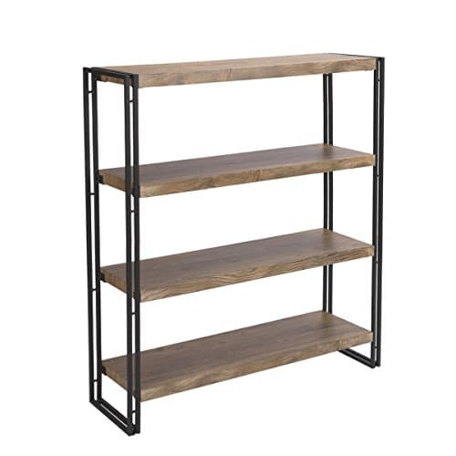 Rustic Industrial 3-Tier Bookshelf, Brown Wood and Metal