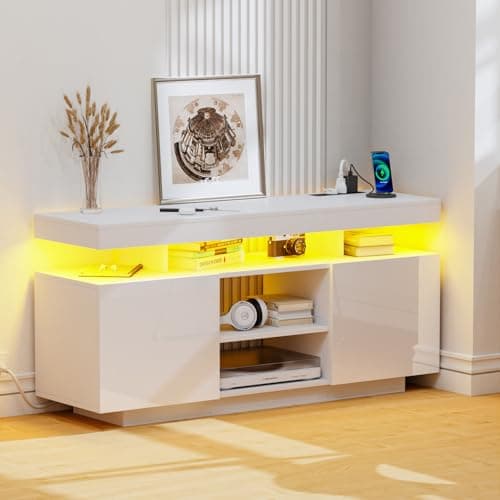HOMMPA Walnut TV Stand with Power Outlets for 70/65/60/55-inch TVs Gaming Center with Storage