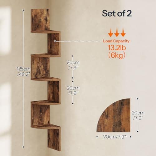 HOOBRO 5-Tier Rustic Brown Floating Corner Shelves for Living Room, Bedroom & More