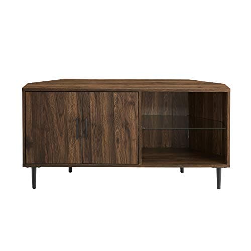 Walker Edison Dark Walnut 2 Door Glass Shelf TV Stand, Fits up to 55" TVs